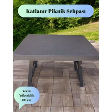 Büyük Boy Çelik Destekli Katlanır Piknik & Kamp & Bahçe Balkon Sehpası 80 x 55 cm Koyu Kahverengi