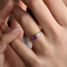 14 Ayar Altın Kaplama Kişiselleştirilebilir Kalp ve Yuvarlak Renkli Taşlı Yüzük - RS00108