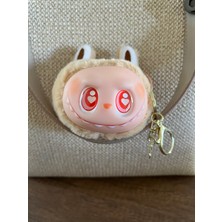Bej Sevimli Canavar Labubu Charm Anahtarlık Çanta Süsü Peluş Pelüş Oyuncak Yumuşak