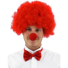 Kırmızı Renk Kıvırcık Afro Palyaço Seti