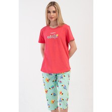 Pamuklu Kadın Büyük Beden Kısa Kol Kaprili Pijama Takım
, 410126