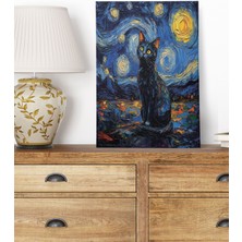 Starry Night Kediler Van Gogh Temalı No:3 Retro Vintage 18X27 Mdf Ahşap Poster Tablo