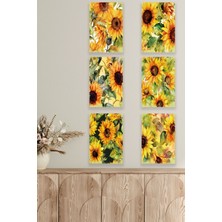 Ayçiçekleri Temalı 6'lı Set Retro Vintage 18X27 Mdf Ahşap Poster Tablo