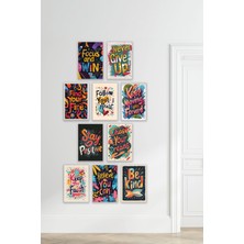 Renkli Motivasyon Yazıları 10'lu Retro Vintage 18X27 Mdf Ahşap Poster Tablo