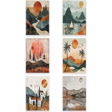 Bohem Doğa Temalı 6'lı Set No:4 Retro Vintage 18X27 Mdf Ahşap Poster Tablo