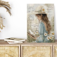 Kır Çiçekleri Papatyalar ve Günlük Tutan Kız Retro Vintage 18X27 Mdf Ahşap Poster Tablo