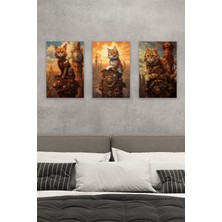 Steampunk Retro Sevimli Kediler Üçlü No:1 18X27 Mdf Ahşap Poster Tablo