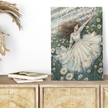 Papatyalar Içerisinde Kız Temalı No:4 Retro Vintage 18X27 Mdf Ahşap Poster Tablo