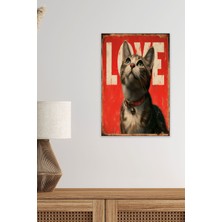 Sevimli Kediler Love No:3 Retro Vintage 18X27 Mdf Ahşap Poster Tablo