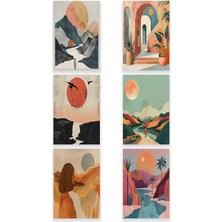 Bohem Doğa Temalı 6'lı Set No:3 Retro Vintage 18X27 Mdf Ahşap Poster Tablo