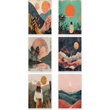 Bohem Doğa Temalı 6'lı Set No:1 Retro Vintage 18X27 Mdf Ahşap Poster Tablo