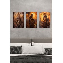 Steampunk Retro Sevimli Kediler Üçlü No:6 18X27 Mdf Ahşap Poster Tablo