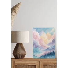 Pastel Renk Bulutlar Manzara Retro Vintage 18X27 Mdf Ahşap Poster Tablo