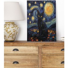 Starry Night Kediler Van Gogh Temalı No:5 Retro Vintage 18X27 Mdf Ahşap Poster Tablo