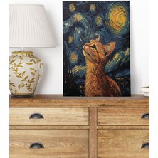 Starry Night Kediler Van Gogh Temalı No:9 Retro Vintage 18X27 Mdf Ahşap Poster Tablo