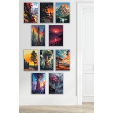 Manzara Doğa Temalı 10'lu No:2 Retro Vintage 18X27 Mdf Ahşap Poster Tablo