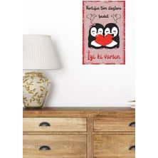 Iyi Ki Varsın Penguen Baskılı Eş, Sevgili, Arkadaşa Hediyelik 18X27 Mdf Mini Ahşap Poster Tablo