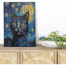 Starry Night Kediler Van Gogh Temalı No:1 Retro Vintage 18X27 Mdf Ahşap Poster Tablo