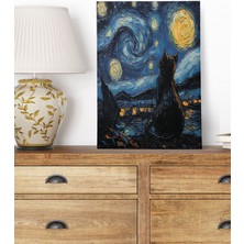 Starry Night Kediler Van Gogh Temalı No:6 Retro Vintage 18X27 Mdf Ahşap Poster Tablo