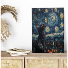 Starry Night Kediler Van Gogh Temalı No:12 Retro Vintage 18X27 Mdf Ahşap Poster Tablo