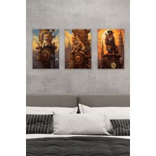 Steampunk Retro Sevimli Kediler Üçlü No:3 18X27 Mdf Ahşap Poster Tablo