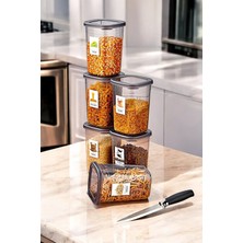 6 Adet Etiketli Square Kare Erzak Saklama Kabı Seti 1200 ml - Sert Kapak 1.2 Litre Etiket Hediyeli