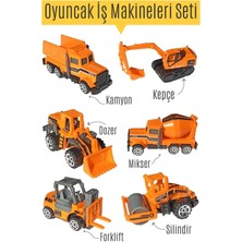 Metal Inşaat Araç Seti 6 Parça Beton Mikseri Kepçe Forklift Yol Düzleyici Kamyon