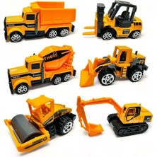 Metal Inşaat Araç Seti 6 Parça Beton Mikseri Kepçe Forklift Yol Düzleyici Kamyon