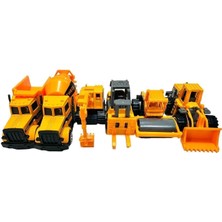 Metal Inşaat Araç Seti 6 Parça Beton Mikseri Kepçe Forklift Yol Düzleyici Kamyon