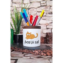 Beni Bi Sal-Bezgin Kedi Eğlenceli Hediyelik Baskılı Seramik Kalemlik Masaüstü Düzenleyici