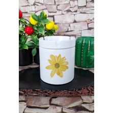 Sarı Çiçek Baskılı Seramik Kapaklı Kokusuz Küllük