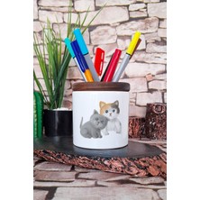 Masum Kedi Baskılı Seramik Kalemlik Masaüstü Düzenleyici