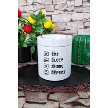 Eat Sleep Anime Repeat Hediye Baskılı Seramik Kapaklı Kokusuz Küllük