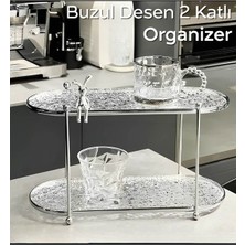 Şeffaf Kırık Cam Desenli 2 Katlı Organizer, Dekoratif ve Şık 38X15X20 cm