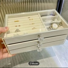 Beyaz Üç Çekmeceli Takı ve Mücevher Organizer, Düzenli Saklama, 13X23X10 cm