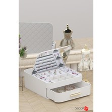 Aynalı Çok Bölmeli Çekmeceli Makyaj ve Takı Organizer Bej Renk