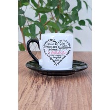 Mama Şekilli Yazılı Kalp Baskılı Anneler Günü Hediyelik Siyah Porselen Türk Kahvesi Fincanı