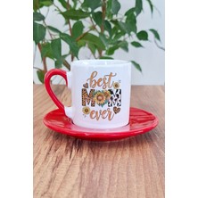 Best Mom Ever Baskılı Anneler Günü Hediyelik Kırmızı Porselen Türk Kahvesi Fincanı