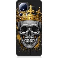 Xiaomi Mi 13 Lite Uyumlu Taçlı Kurukafa Gölgesinde  Desenli Silikon Kılıf