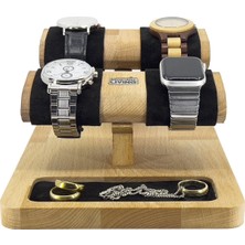 Modern Ahşap ve Deri Saat Saklama Standı, Düzenli ve Şık Organizasyon Sağlar.