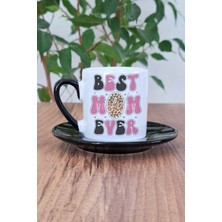 Best Mom Ever No:2 Baskılı Anneler Günü Hediyelik Siyah Porselen Türk Kahvesi Fincanı