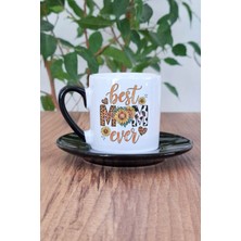Best Mom Ever Baskılı Anneler Günü Hediyelik Siyah Porselen Türk Kahvesi Fincanı