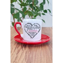 Mama Şekilli Yazılı Kalp Baskılı Anneler Günü Hediyelik Kırmızı Porselen Türk Kahvesi Fincanı