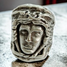 Fildişi Aksesuar Antik Gümüş Kaplama Medusa Şekilli El Yapımı Ayarlanabilir Yüzük