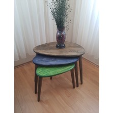 Ekübya Home % 100 Doğal Masif Ahşap Asimetrik Form Üçlü Zigon Sehpa Takımı
