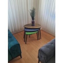 Ekübya Home % 100 Doğal Masif Ahşap Asimetrik Form Üçlü Zigon Sehpa Takımı