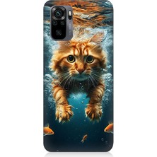 Xiaomi Redmi Note 10 Uyumlu Suda Yüzen Kedi  Desenli Silikon Kılıf