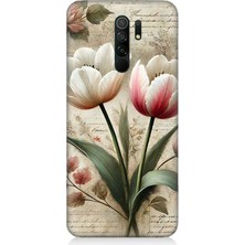Xiaomi Redmi 9 Uyumlu Yumuşak Fırça Lale Tonları  Desenli Silikon Kılıf