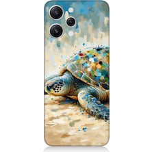 Xiaomi Redmi 12 Uyumlu Fırça Darbesiyle Deniz Kaplumbağası  Desenli Silikon Kılıf