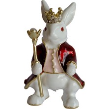 Dekoratif Kral Tavşan Biblo, Kristal Taşlı Metal, 7 Cm, 4.5 Cm, Hediye Kutulu